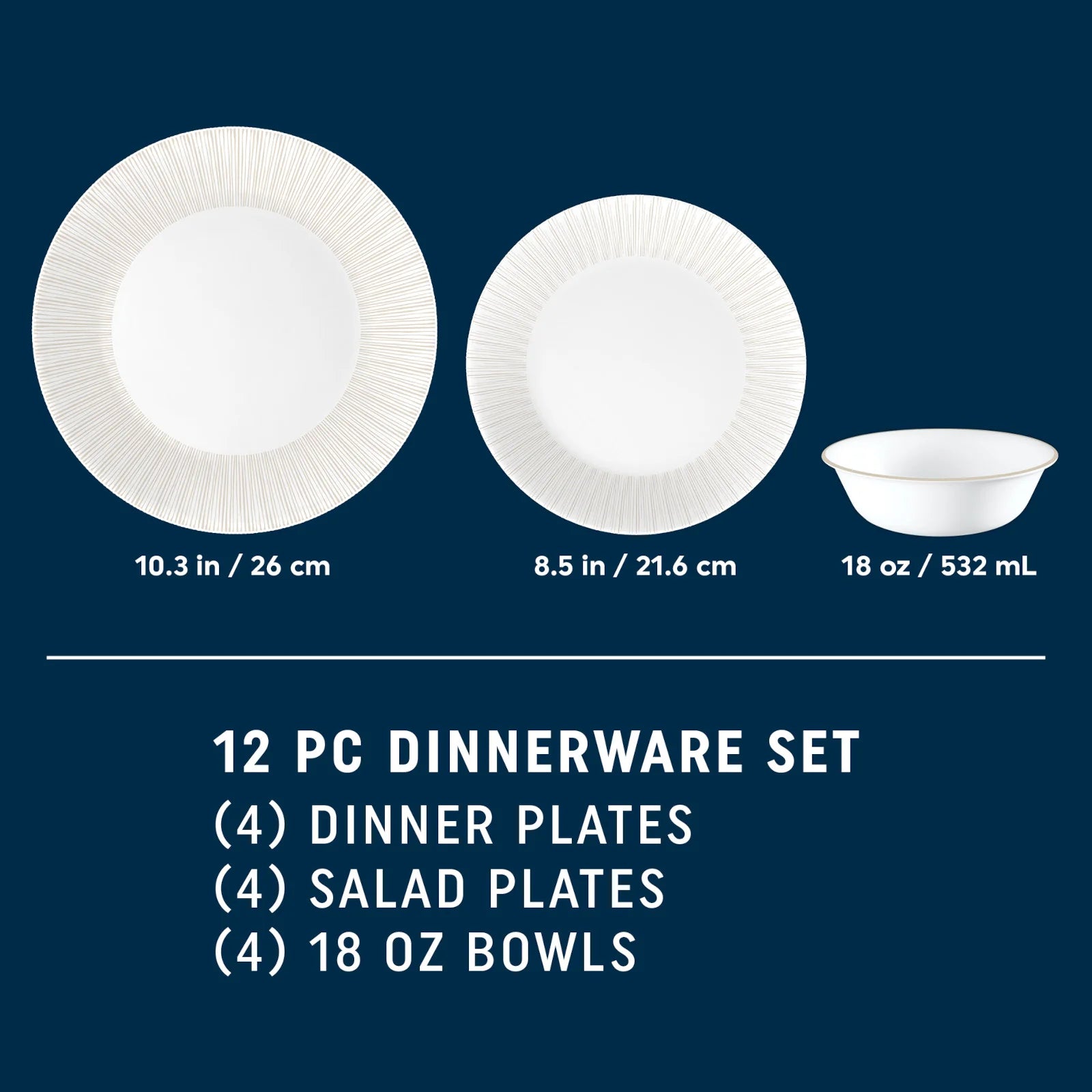 Corelle Vitrelle Hushed Lines 12-piece Dinnerware Set, Service for 4 - Image 2