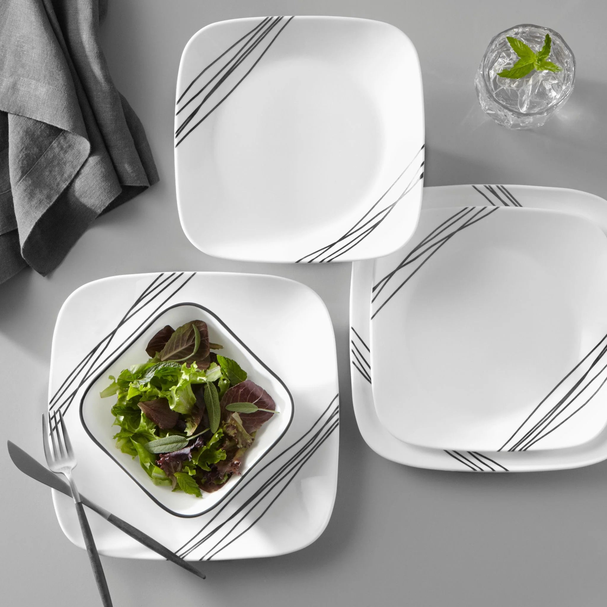 Corelle Vitrelle Square Simple Sketch 18-piece Dinnerware Set, Service for 6 - Image 2