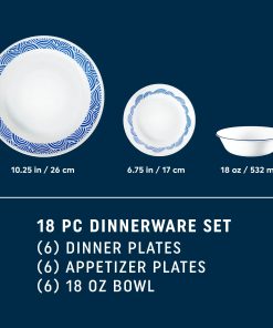 Alternative view of Corelle Vitrelle Rolling Waves 18-piece Dinnerware Set, Service for 6