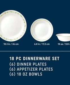 Alternative view of Corelle Vitrelle Spring Blossom Green 18-piece Dinnerware Set, Service for 6