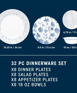 Alternative view of Corelle Vitrelle Botanical Stripes 32-piece Dinnerware Set, Service for 8