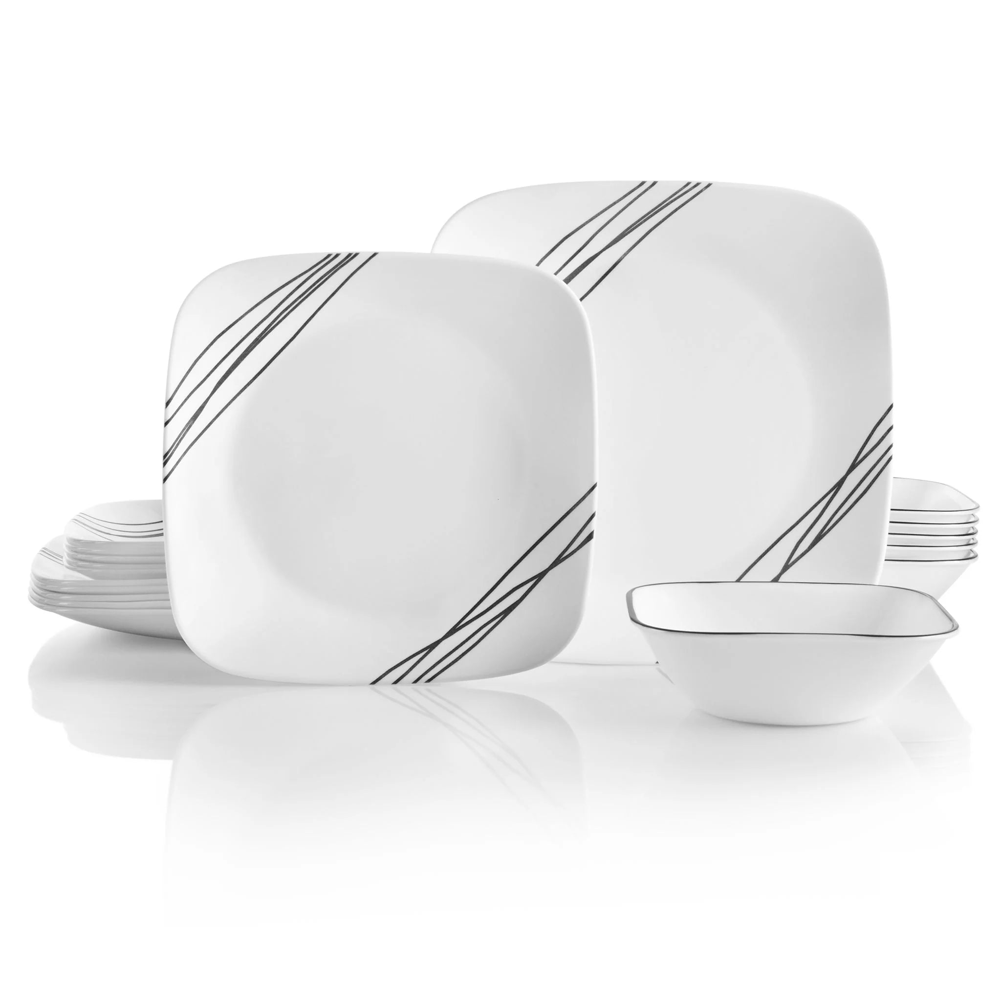 Corelle Vitrelle Square Simple Sketch 18-piece Dinnerware Set, Service for 6 - Image 4