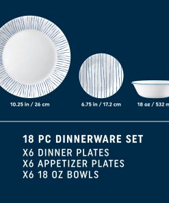 Alternative view of Corelle Vitrelle Nautical Stripes 18-piece Dinnerware Set, Service for 6