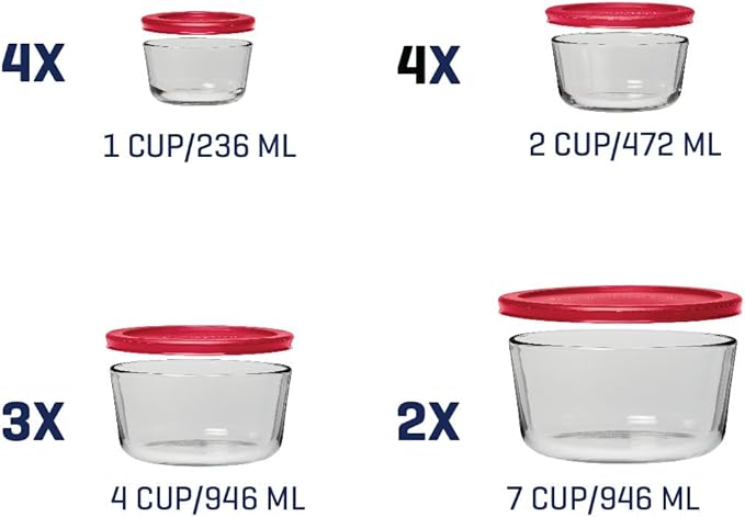 Corelle Vitrelle Anchor Hocking 26 Piece Glass Storage Containers with Lids (13 Glass Food Storage Containers & 13 Red SnugFit Lids) - Image 2