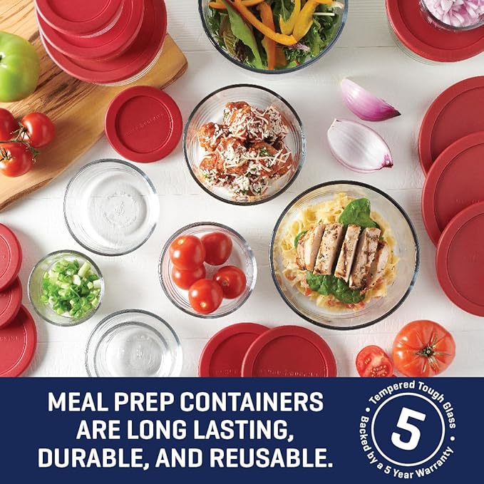 Corelle Vitrelle Anchor Hocking 26 Piece Glass Storage Containers with Lids (13 Glass Food Storage Containers & 13 Red SnugFit Lids) - Image 3