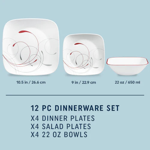 Corelle Vitrelle Square Splendor 12-piece Dinnerware Set, Service for 4 - Image 2