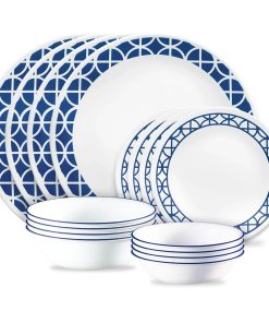 Corelle Vitrelle Cobalt Circles 16-piece Mugless Dinnerware Set, Service of 4