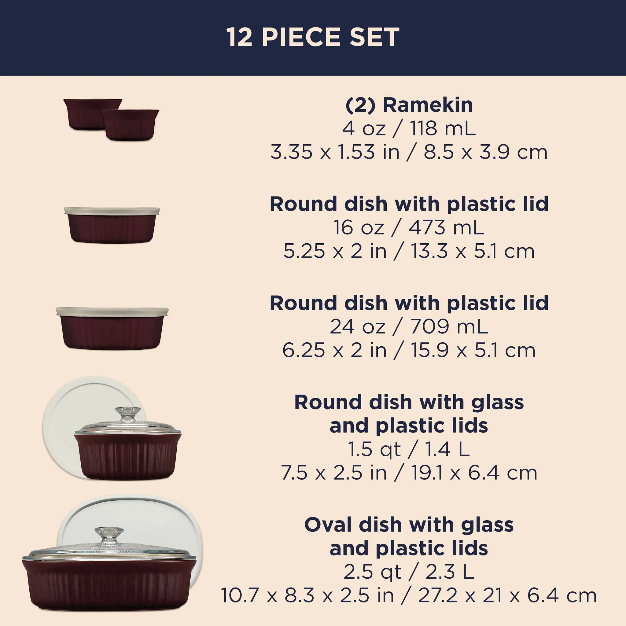 Corelle Vitrelle French Colors 12-piece Bakeware Set, Cabernet - Image 6